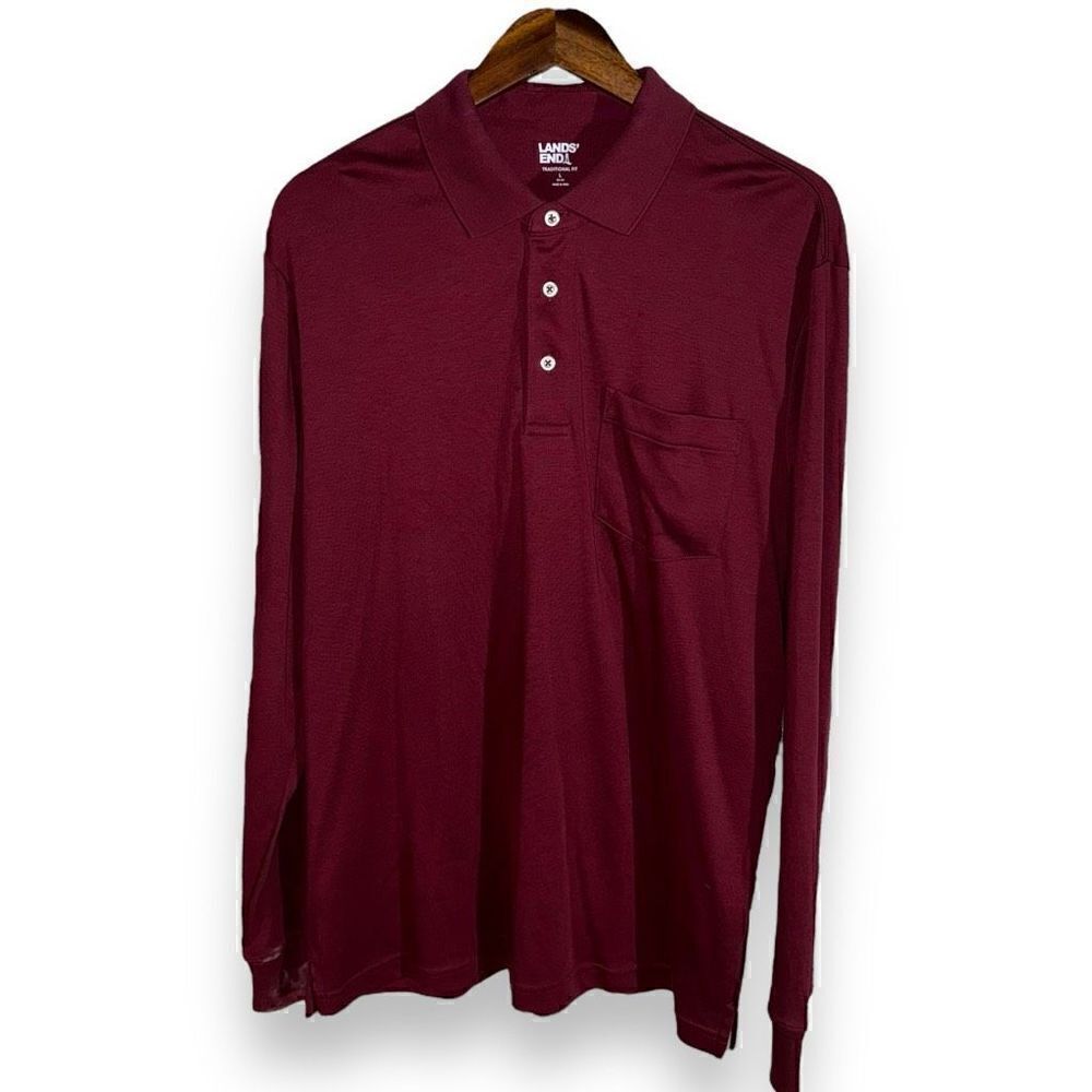 Lands’ End Burgundy Red L/S Polo Shirt Size L